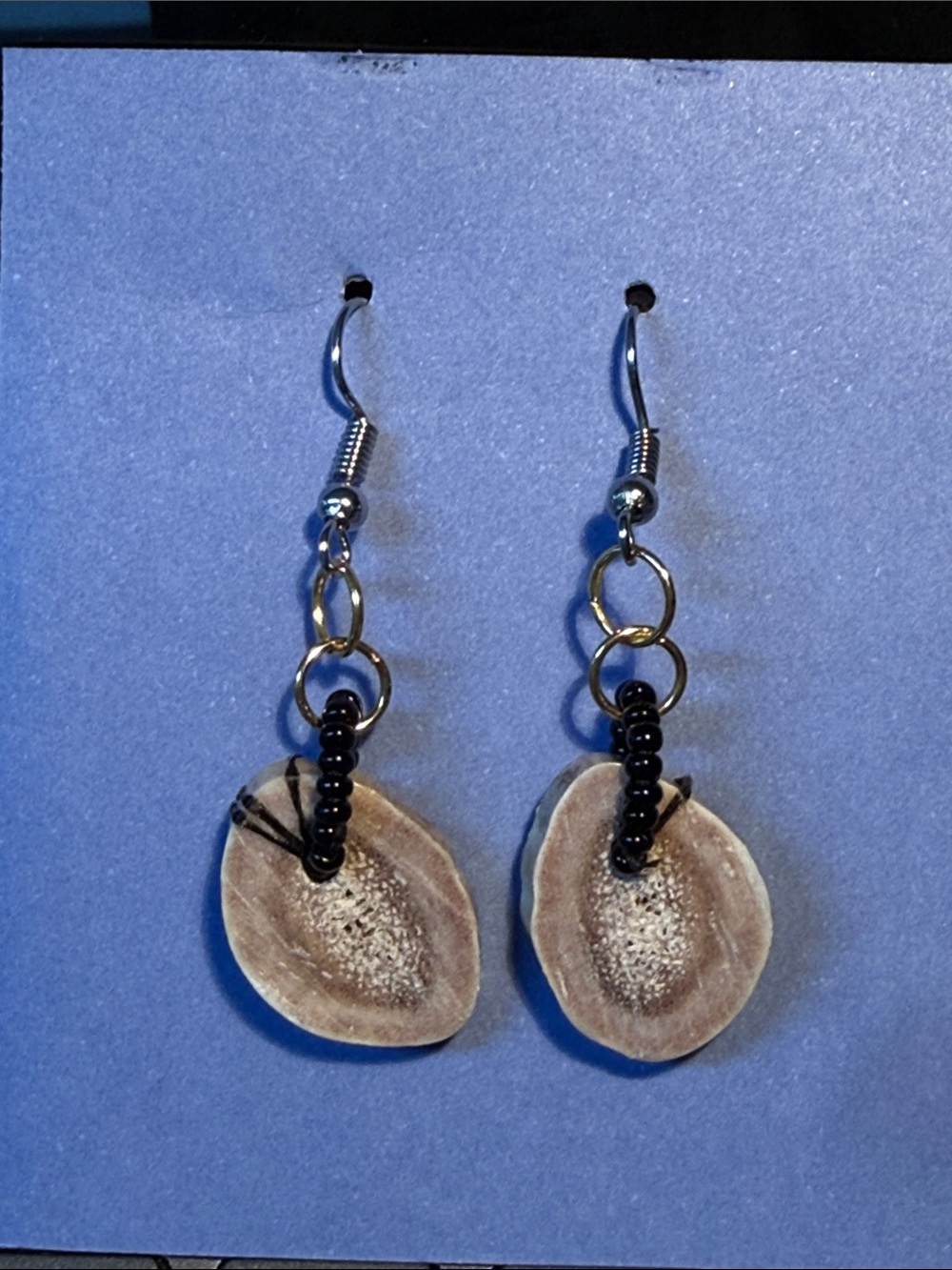 Handmade Natural Antler Slice Beaded Dangle Earrings